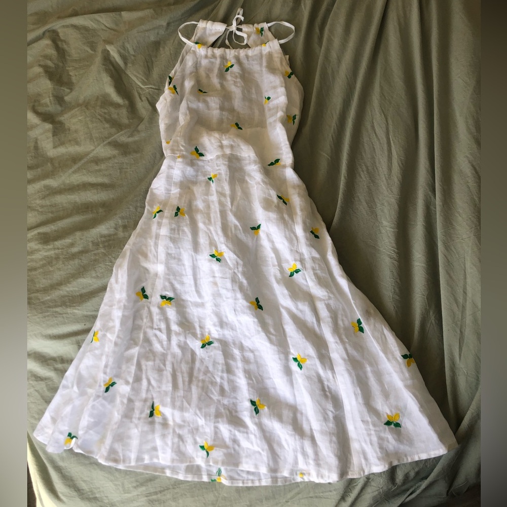 NWT Idillio Positano Linen Embroidered Lemon Halter Dress Backless Italy XS